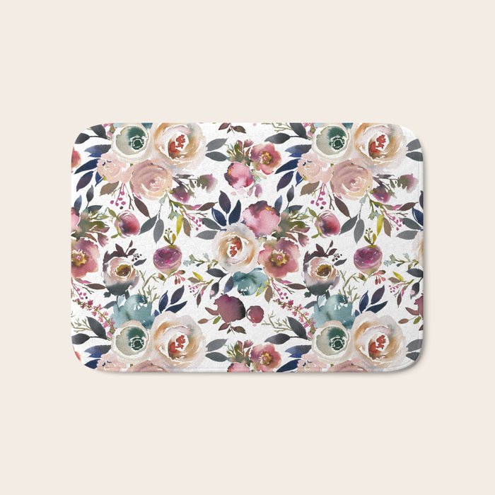 Watercolor Floral Pattern Flowers Bath Mat Gallery Image 1