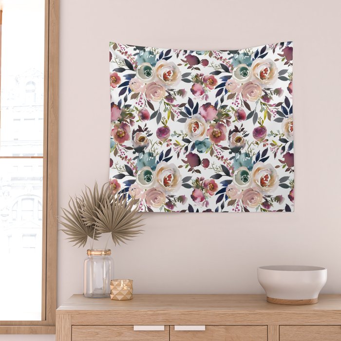 Watercolor Floral Pattern Flowers Wall Tapestry Gallery Image 2