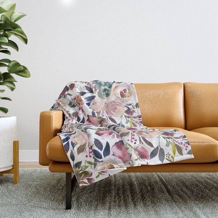 Watercolor Floral Pattern Flowers Throw Blanket Gallery Image 1