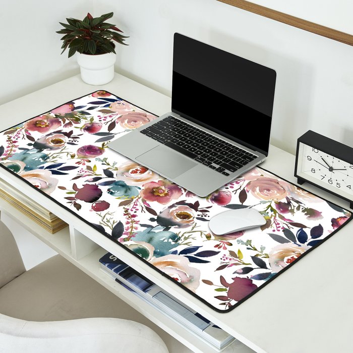 Watercolor Floral Pattern Flowers Desk Mat Gallery Image 2