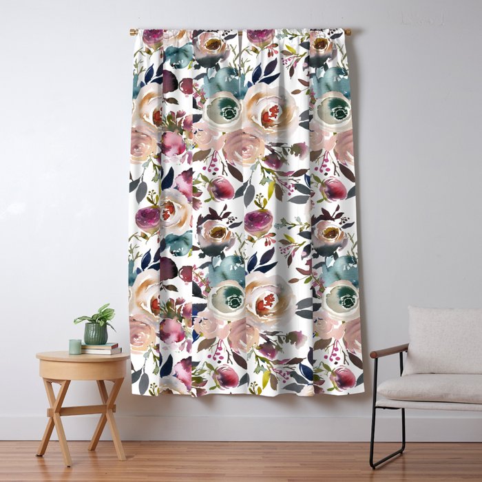 Watercolor Floral Pattern Flowers Window Curtain