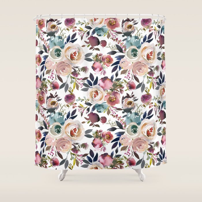 Watercolor Floral Pattern Flowers Shower Curtain Gallery Image 1