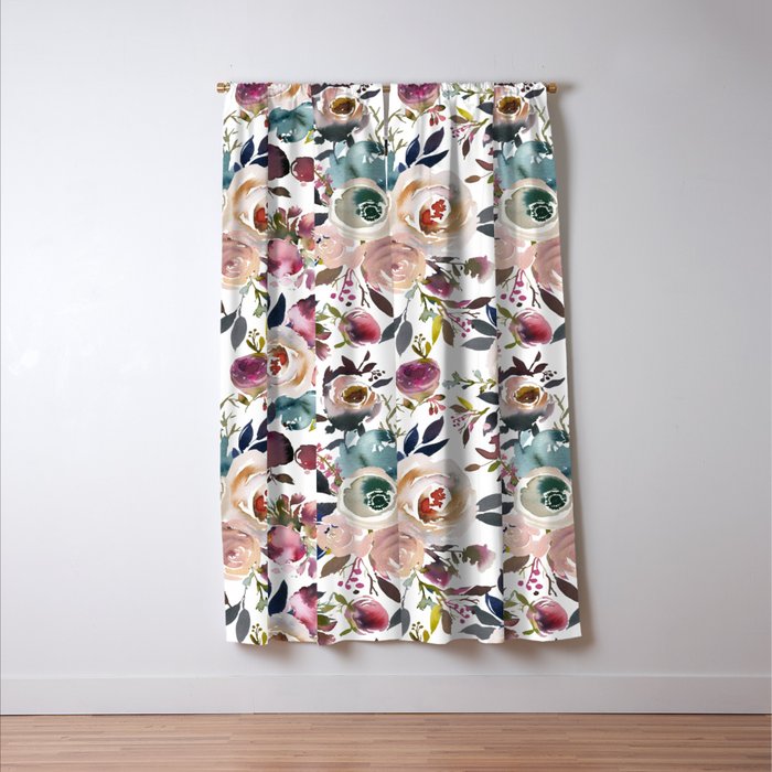 Watercolor Floral Pattern Flowers Window Curtain Gallery Image 3