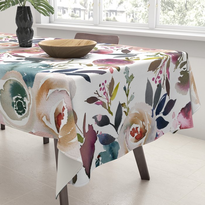 Watercolor Floral Pattern Flowers Tablecloth Gallery Image 3