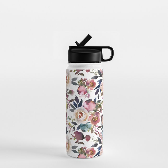 Watercolor Floral Pattern Flowers Water Bottle