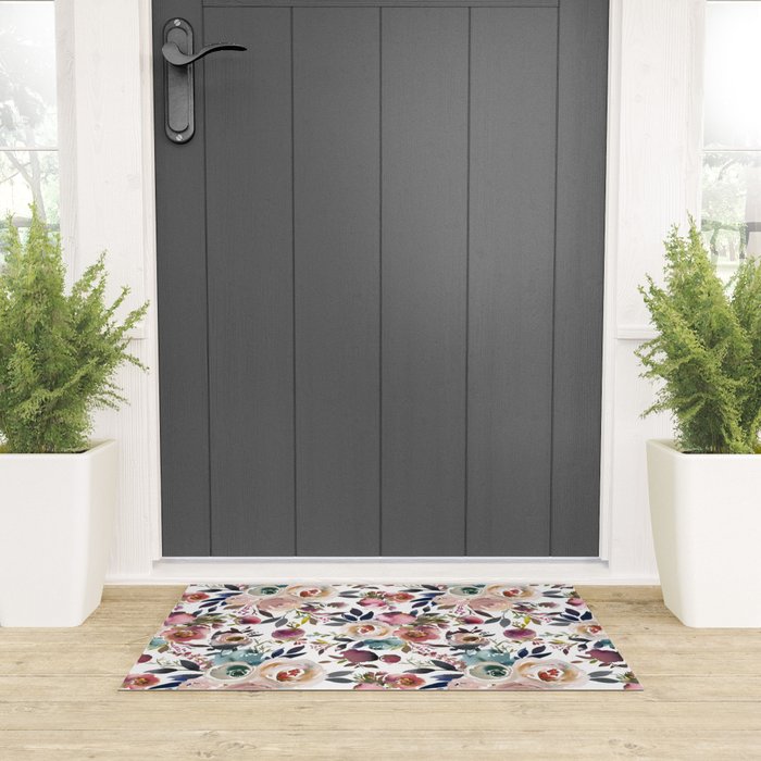 Watercolor Floral Pattern Flowers Welcome Mat Gallery Image 3