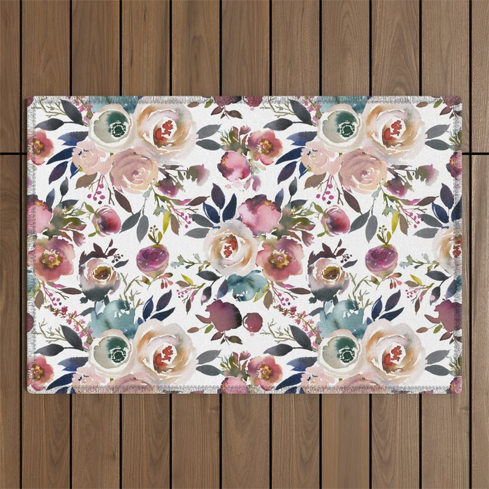 Watercolor Floral Pattern Flowers Outdoor Rug Gallery Image 1