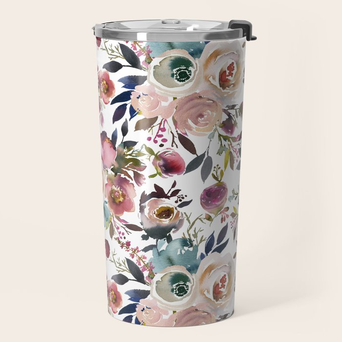 Watercolor Floral Pattern Flowers Travel Mug Gallery Image 2