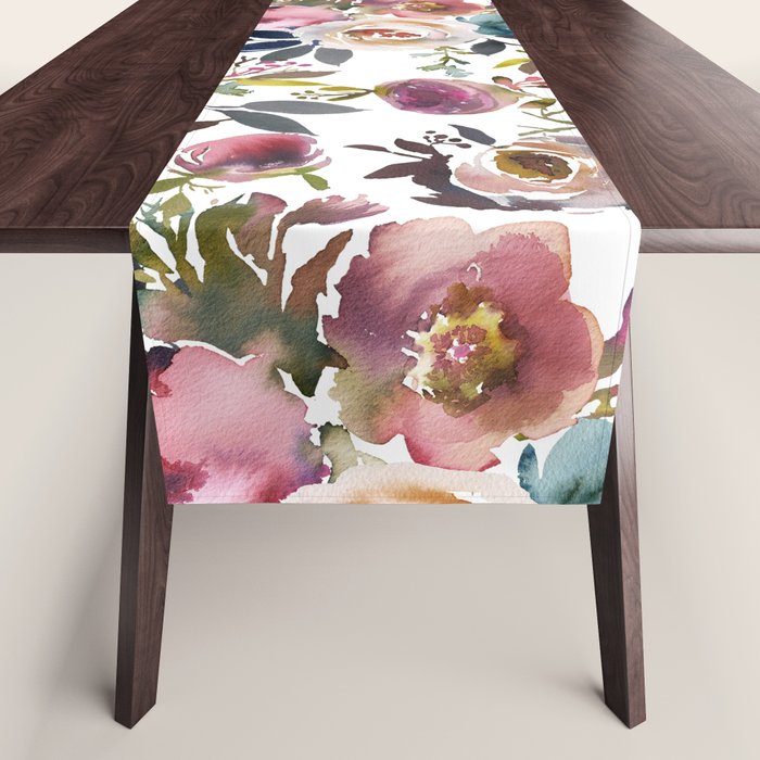 Watercolor Floral Pattern Flowers Table Runner Gallery Image 1