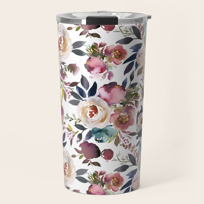 Watercolor Floral Pattern Flowers Travel Mug Gallery Image 1