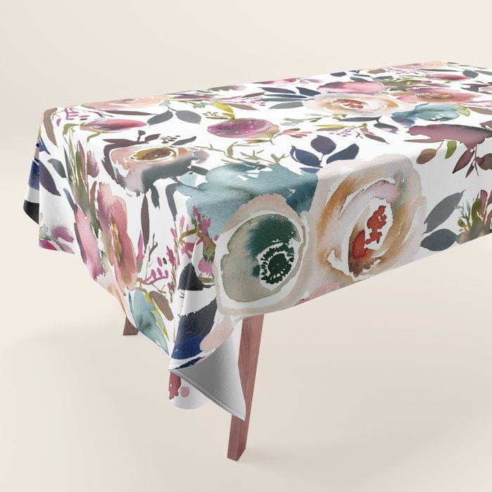 Watercolor Floral Pattern Flowers Tablecloth Gallery Image 1
