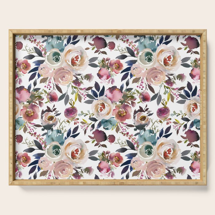 Watercolor Floral Pattern Flowers Serving Tray Gallery Image 1