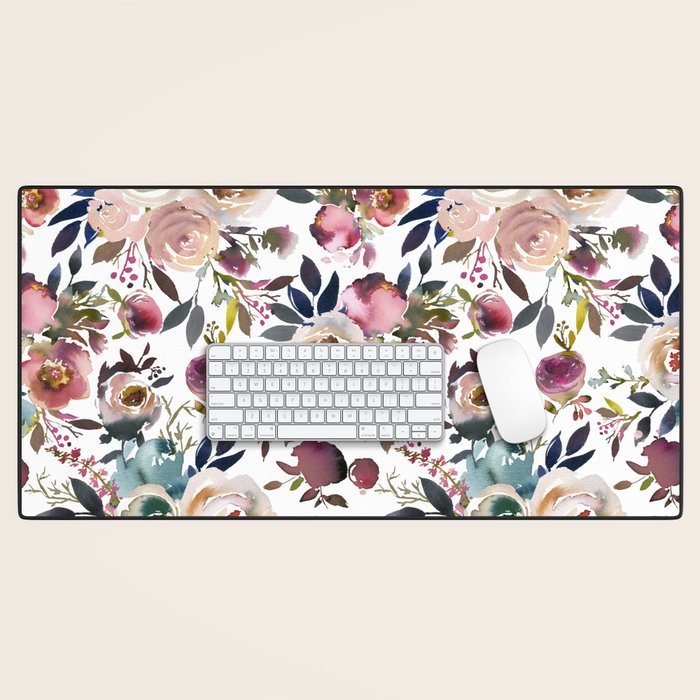 Watercolor Floral Pattern Flowers Desk Mat Gallery Image 1