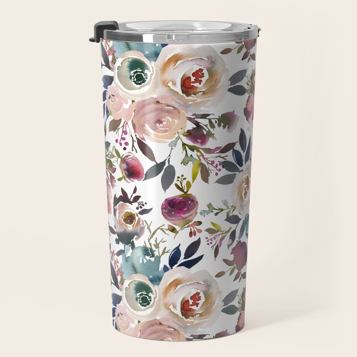 Watercolor Floral Pattern Flowers Travel Mug Gallery Image 3