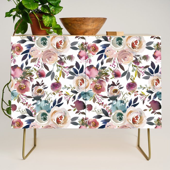 Watercolor Floral Pattern Flowers Credenza Gallery Image 1