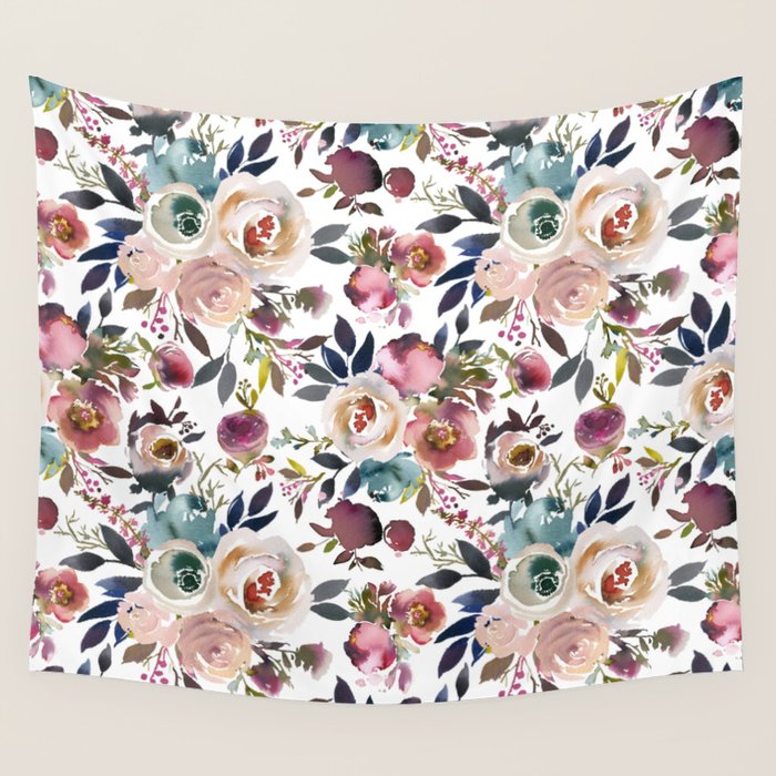 Watercolor Floral Pattern Flowers Wall Tapestry Gallery Image 1