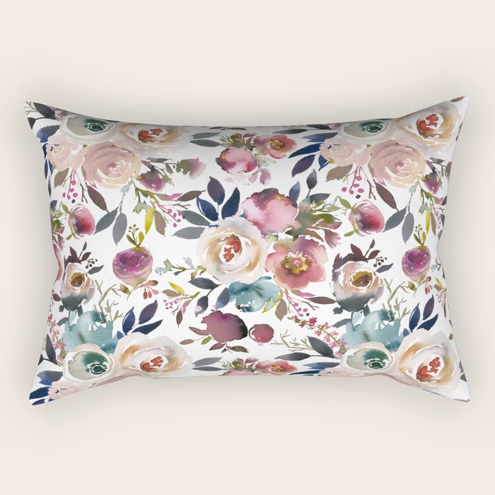 Watercolor Floral Pattern Flowers Rectangular Pillow Gallery Image 2