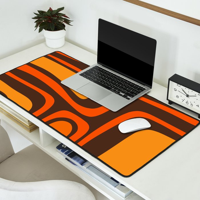 Palm Springs Retro Mid-Century Modern Abstract Pattern in 70s Brown and Orange Desk Mat Gallery Image 2