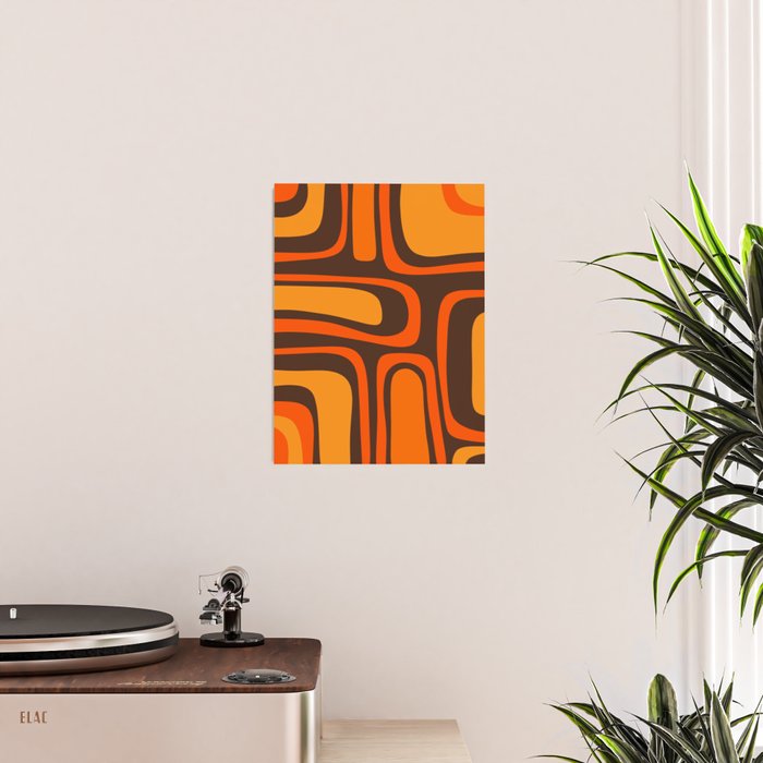 Palm Springs Retro Mid-Century Modern Abstract Pattern in 70s Brown and Orange Poster Gallery Image 2