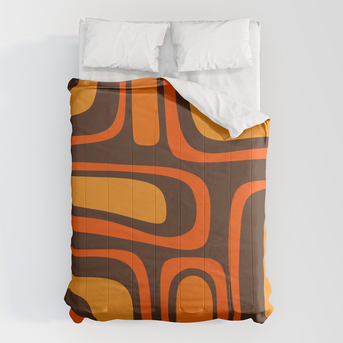 Palm Springs Retro Mid-Century Modern Abstract Pattern in 70s Brown and Orange Comforter Gallery Image 1