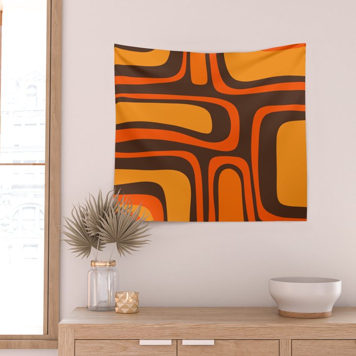 Palm Springs Retro Mid-Century Modern Abstract Pattern in 70s Brown and Orange Wall Tapestry Gallery Image 2