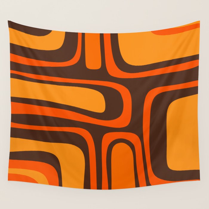 Palm Springs Retro Mid-Century Modern Abstract Pattern in 70s Brown and Orange Wall Tapestry Gallery Image 1