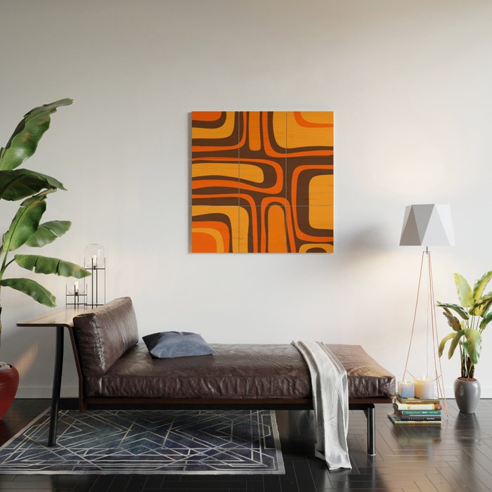 Palm Springs Retro Mid-Century Modern Abstract Pattern in 70s Brown and Orange Wood Wall Art Gallery Image 2