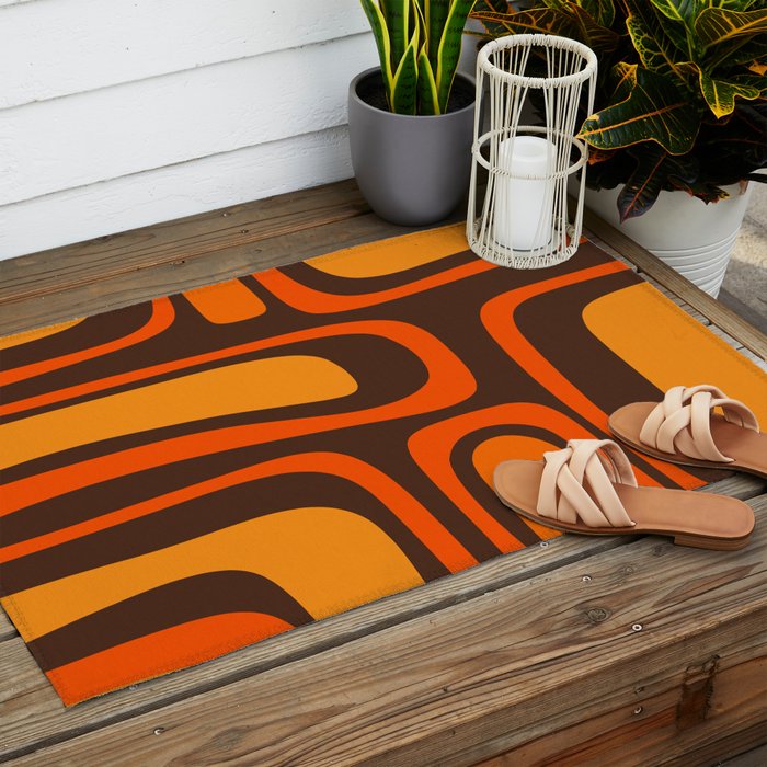Palm Springs Retro Mid-Century Modern Abstract Pattern in 70s Brown and Orange Outdoor Rug Gallery Image 2