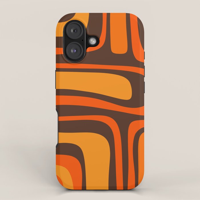 Palm Springs Retro Mid-Century Modern Abstract Pattern in 70s Brown and Orange iPhone Case Gallery Image 1