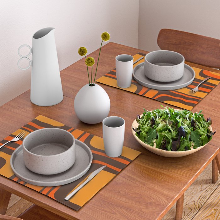 Palm Springs Retro Mid-Century Modern Abstract Pattern in 70s Brown and Orange Placemat Gallery Image 2