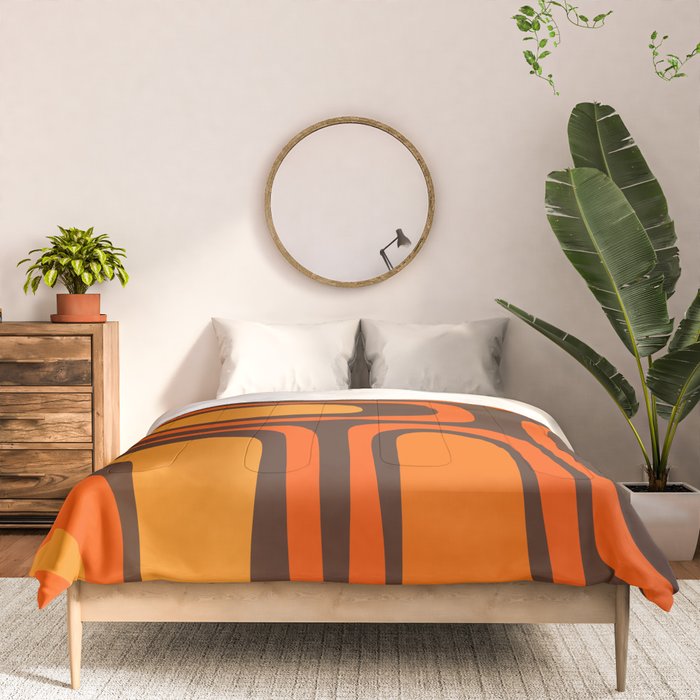 Palm Springs Retro Mid-Century Modern Abstract Pattern in 70s Brown and Orange Comforter Gallery Image 3