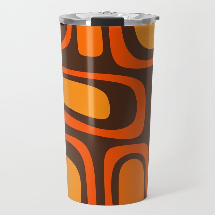 Palm Springs Retro Mid-Century Modern Abstract Pattern in 70s Brown and Orange Travel Mug Gallery Image 1