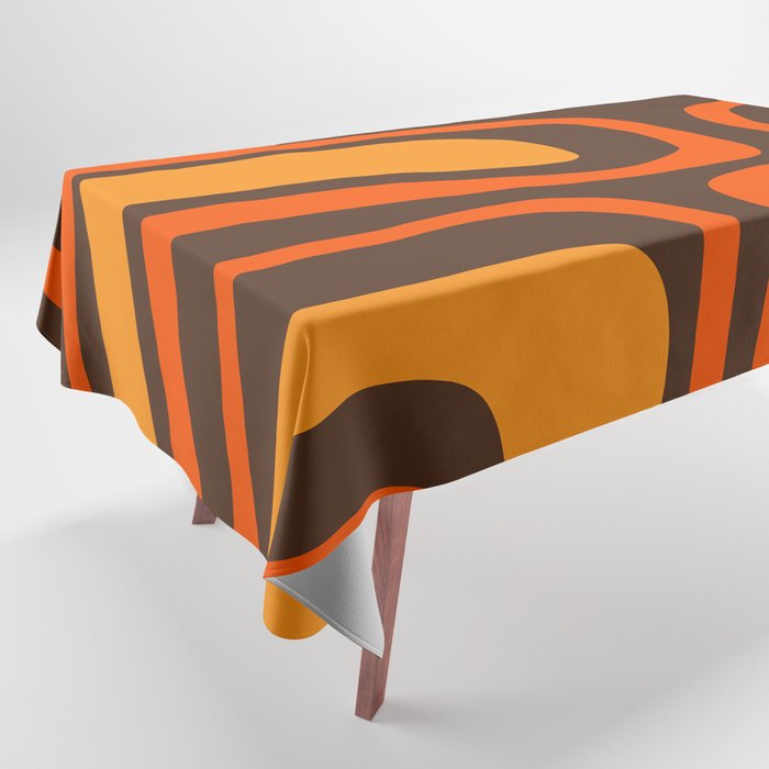 Palm Springs Retro Mid-Century Modern Abstract Pattern in 70s Brown and Orange Tablecloth Gallery Image 1