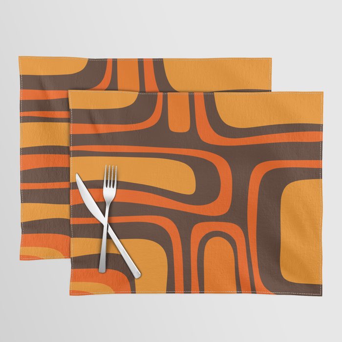 Palm Springs Retro Mid-Century Modern Abstract Pattern in 70s Brown and Orange Placemat Gallery Image 1