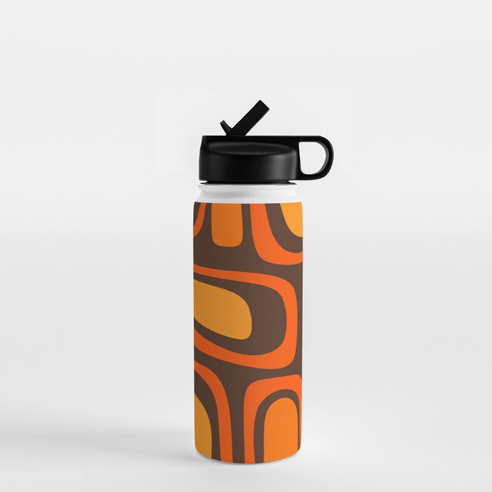 Palm Springs Retro Mid-Century Modern Abstract Pattern in 70s Brown and Orange Water Bottle Gallery Image 1