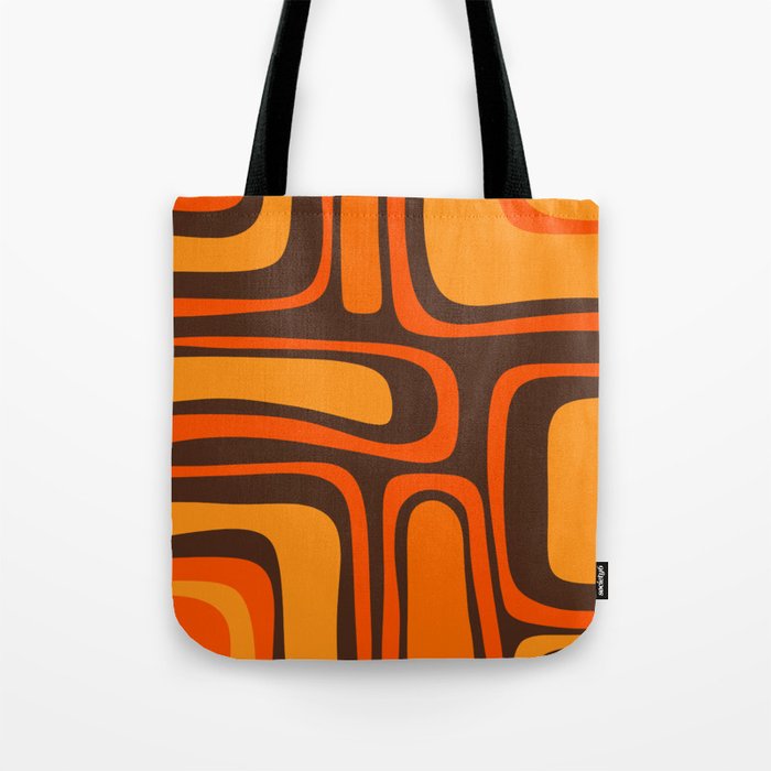 Palm Springs Retro Mid-Century Modern Abstract Pattern in 70s Brown and Orange Tote Bag Gallery Image 1