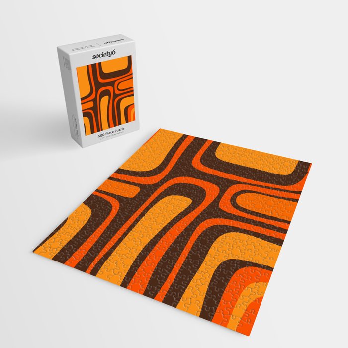 Palm Springs Retro Mid-Century Modern Abstract Pattern in 70s Brown and Orange Jigsaw Puzzle Gallery Image 2