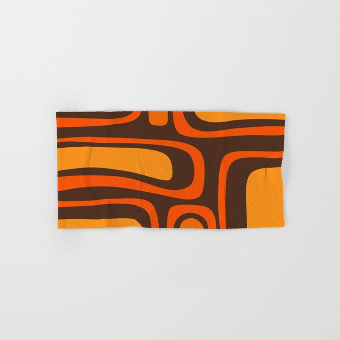 Palm Springs Retro Mid-Century Modern Abstract Pattern in 70s Brown and Orange Bath Towel Gallery Image 1
