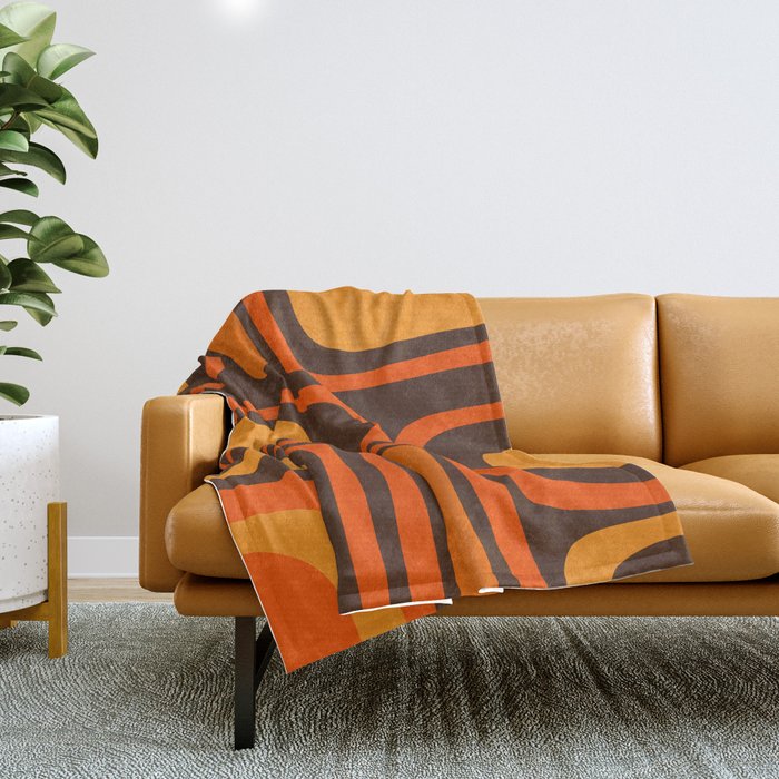 Palm Springs Retro Mid-Century Modern Abstract Pattern in 70s Brown and Orange Throw Blanket Gallery Image 1