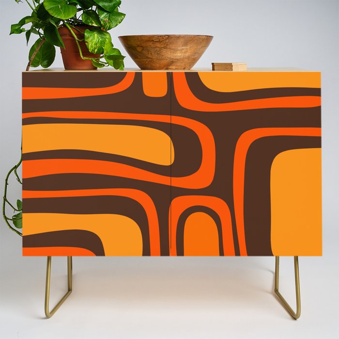 Palm Springs Retro Mid-Century Modern Abstract Pattern in 70s Brown and Orange Credenza Gallery Image 1