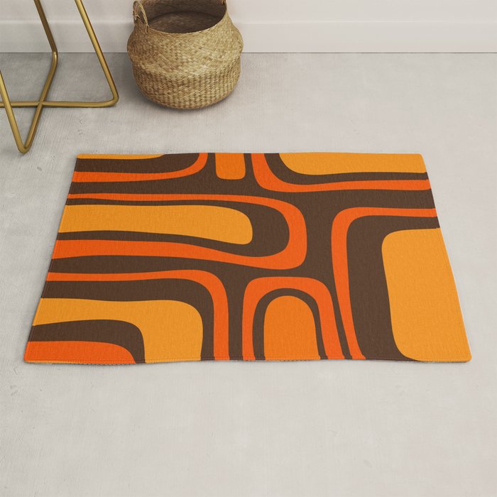 Palm Springs Retro Mid-Century Modern Abstract Pattern in 70s Brown and Orange Rug Gallery Image 1