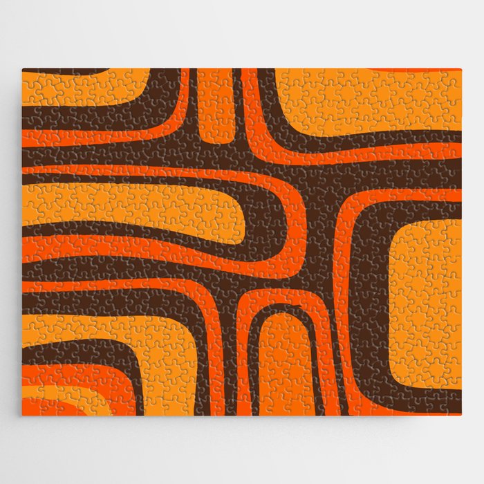Palm Springs Retro Mid-Century Modern Abstract Pattern in 70s Brown and Orange Jigsaw Puzzle Gallery Image 1