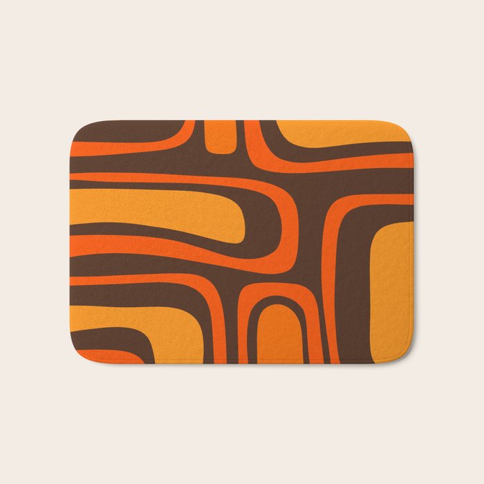 Palm Springs Retro Mid-Century Modern Abstract Pattern in 70s Brown and Orange Bath Mat Gallery Image 1