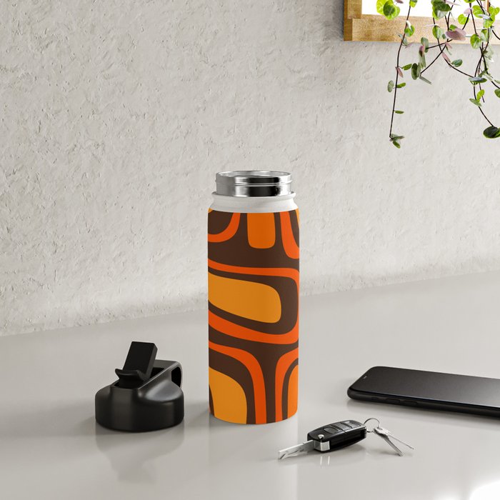 Palm Springs Retro Mid-Century Modern Abstract Pattern in 70s Brown and Orange Water Bottle Gallery Image 4