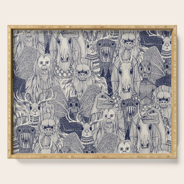 cryptid crowd blue off white Serving Tray Gallery Image 1