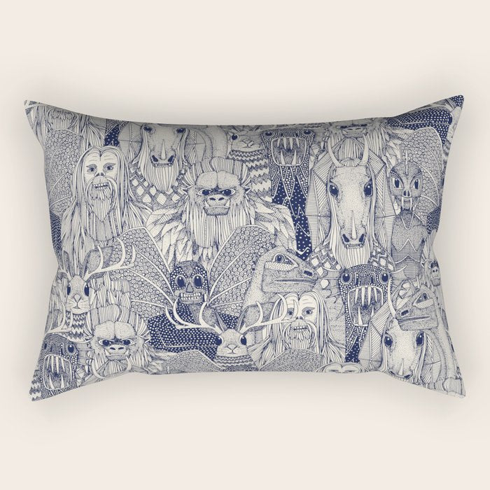 cryptid crowd blue off white Rectangular Pillow Gallery Image 2