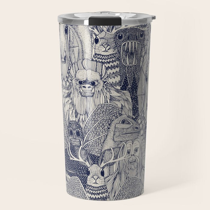 cryptid crowd blue off white Travel Mug Gallery Image 1