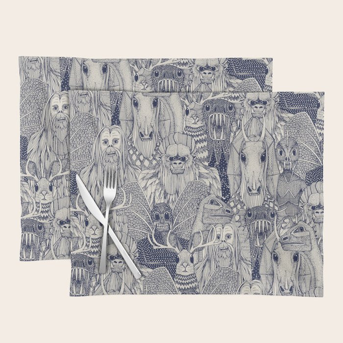 cryptid crowd blue off white Placemat Gallery Image 1