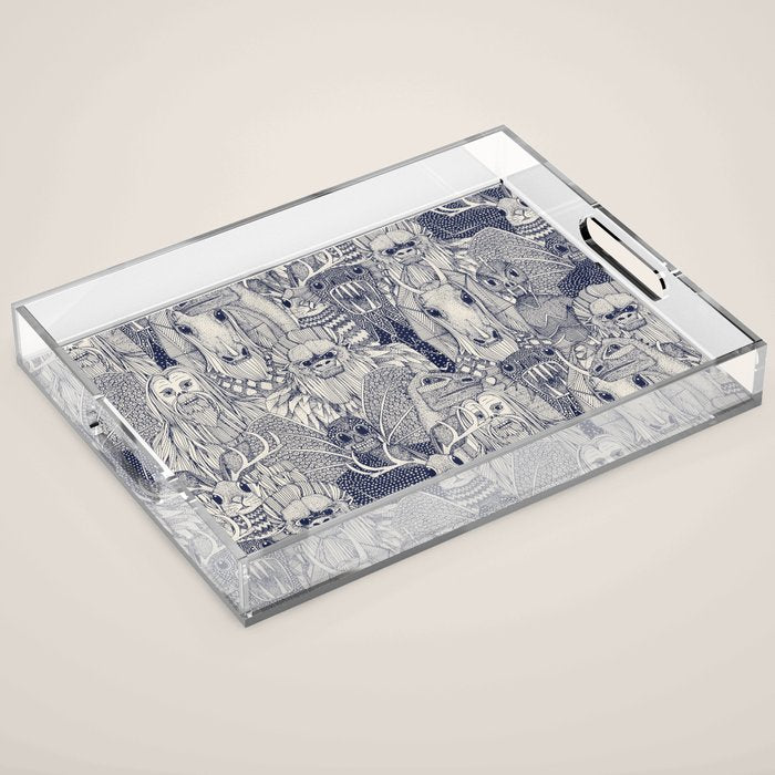 cryptid crowd blue off white Acrylic Tray Gallery Image 1