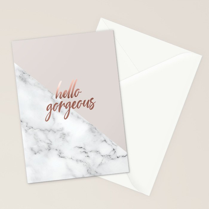 Hello Gorgeous, Rose Gold, Pink, Marble Stationery Card Gallery Image 2
